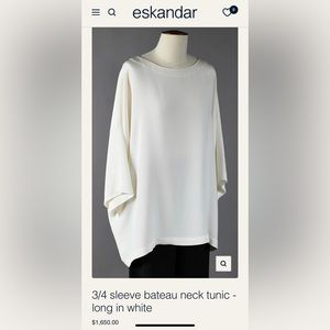 3/4 sleeve bateau neck tunic - long in white